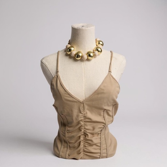 Chic Gold and Cream Beaded Necklace - Picture 1 of 7